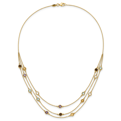 14K Smoky Quartz White Quartz/BT/CI/AM 3-strand 7.5in Necklace