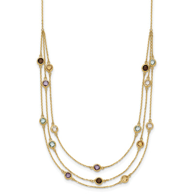 14K Smoky Quartz White Quartz/BT/CI/AM 3-strand 7.5in Necklace