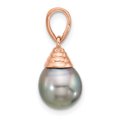 14K Rose Gold Black Teardrop Tahitian Saltwater Cultured Pearl Pendant