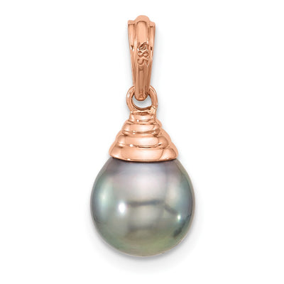 14K Rose Gold Black Teardrop Tahitian Saltwater Cultured Pearl Pendant