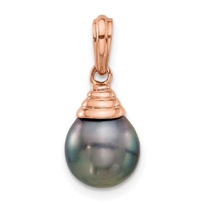 14K Rose Gold Black Teardrop Tahitian Saltwater Cultured Pearl Pendant