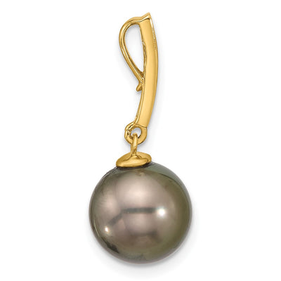14K Black Round Tahitian Saltwater Cultured Pearl and .07 Carat Diamond Dangle Chain Slide