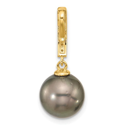 14K Black Round Tahitian Saltwater Cultured Pearl and .07 Carat Diamond Dangle Chain Slide
