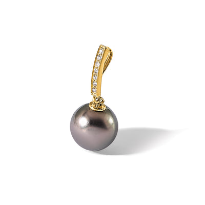 14K Black Round Tahitian Saltwater Cultured Pearl and .07 Carat Diamond Dangle Chain Slide