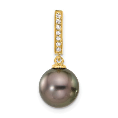 14K Black Round Tahitian Saltwater Cultured Pearl and .07 Carat Diamond Dangle Chain Slide