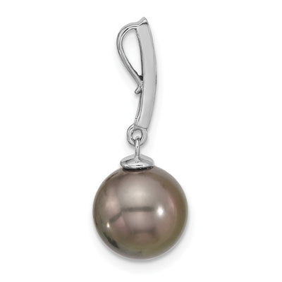 14K White Gold Black Round Tahitian Saltwater Cultured Pearl and .07 Carat Diamond Dangle Chain Slide