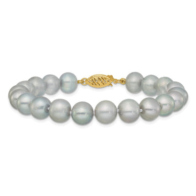 14K Grey Near Round Freshwater Cultured Pearl, 16 x 8 to 9mm