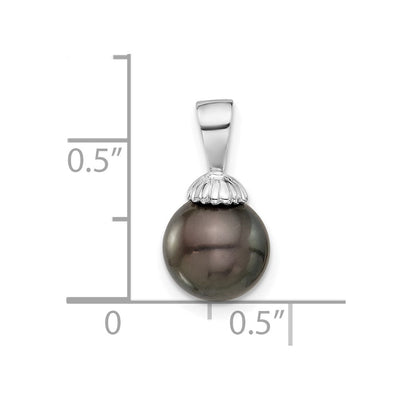 14K White Gold Round Black Tahitian Saltwater Cultured Pearl Pendant, 16.5 x 8.75mm