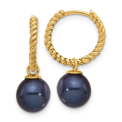 14K Black and White Freshwater Cultured Pearl Removable Dangle Hoop Earrings