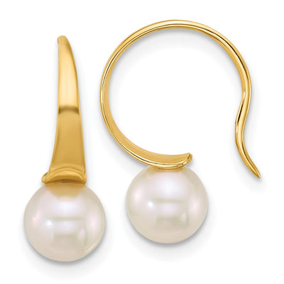 14K Polished Round White South Sea Saltwater Cultured Pearl Dangle Earrings