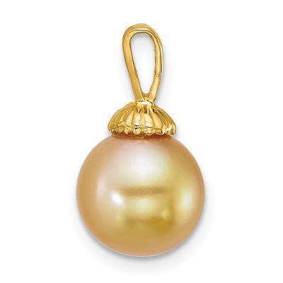 14K Polished Round Golden South Sea Saltwater Cultured Pearl Pendant