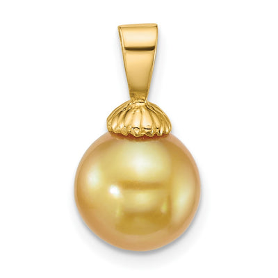 14K Polished Round Golden South Sea Saltwater Cultured Pearl Pendant