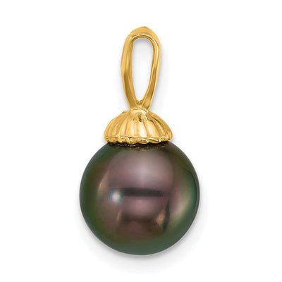 14K Polished Round Black Tahitian Saltwater Cultured Pearl Pendant