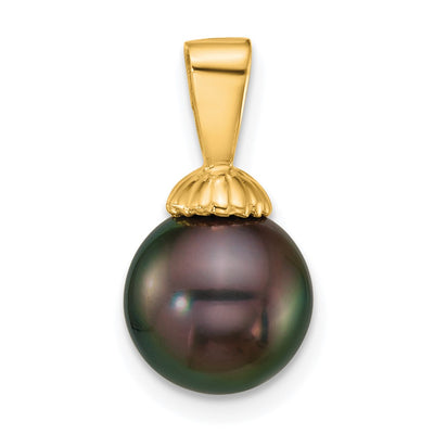 14K Polished Round Black Tahitian Saltwater Cultured Pearl Pendant