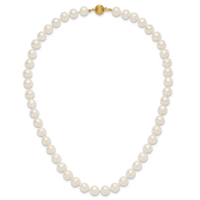 14K Polished Near-Round White Freshwater Cultured Pearl Necklace