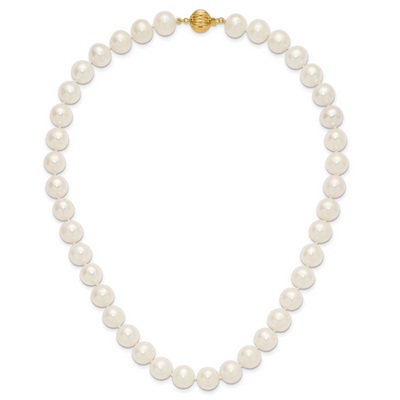 14K Polished Near-Round White Freshwater Cultured Pearl Necklace