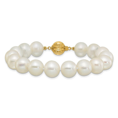 14K Polished Near-Round White Freshwater Cultured Pearl Necklace