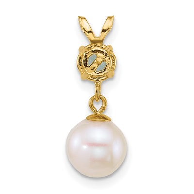 14K Polished Round White Freshwater Cultured Pearl Dangle and Blue Topaz Pendant