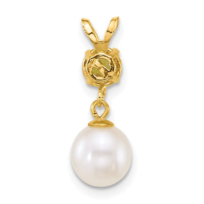 14K Polished Round White Freshwater Cultured Pearl Dangle and Peridot Pendant