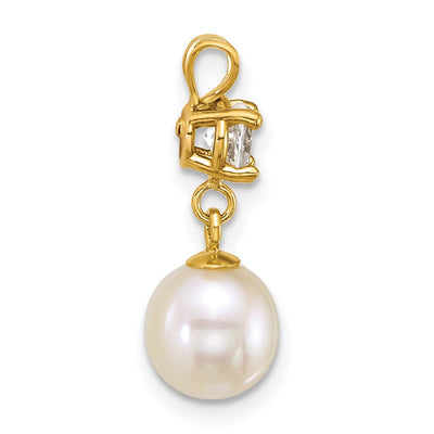 14K Polished Round White Freshwater Cultured Pearl Dangle and White Topaz Pendant