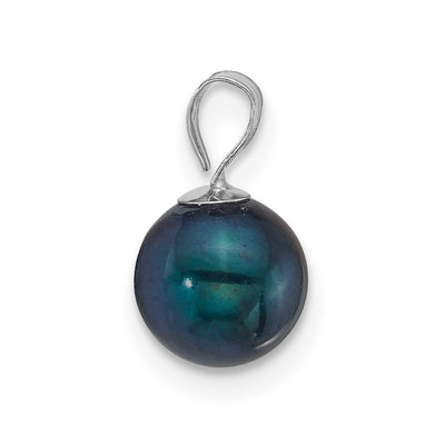 14K White Gold Polished Round Black Freshwater Cultured Pearl Pendant