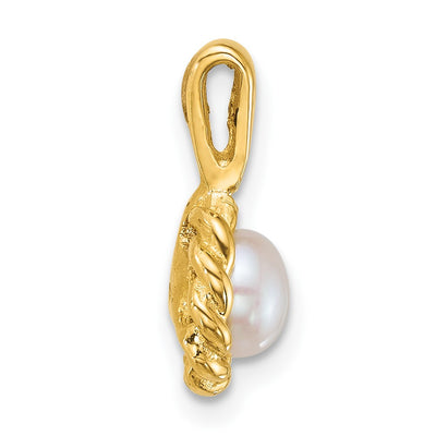 14K Polished Button White Freshwater Cultured Pearl Twisted Edge Pendant
