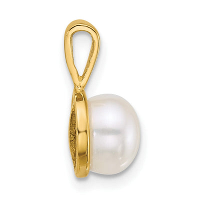 14K Polished Button White Freshwater Cultured Pearl Pendant, 14.7 x 8.2mm