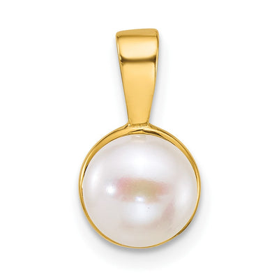 14K Polished Button White Freshwater Cultured Pearl Pendant, 14.7 x 8.2mm