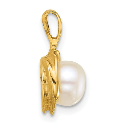 14K Polished Button White Freshwater Cultured Pearl Pendant