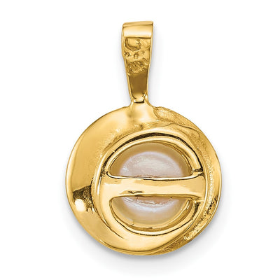 14K Polished Button White Freshwater Cultured Pearl Pendant