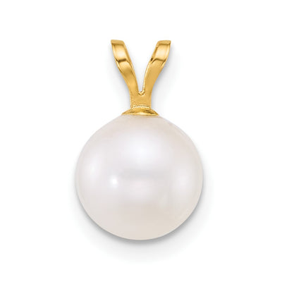 14K Polished Round White Freshwater Cultured Pearl Pendant