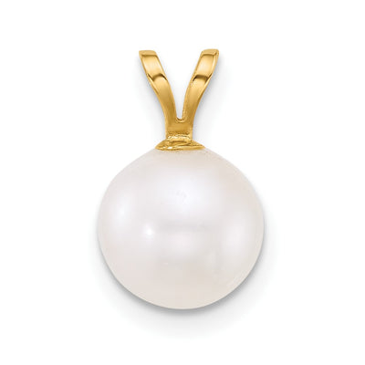 14K Polished Round White Freshwater Cultured Pearl Pendant