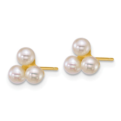 14K Polished Button White Freshwater Cultured 3-Pearl Post Earrings
