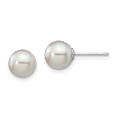 14K White Gold Grey Round Akoya Saltwater Cultured Pearl Post Earrings