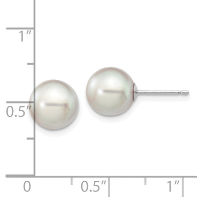 14K White Gold Grey Round Akoya Saltwater Cultured Pearl Post Earrings