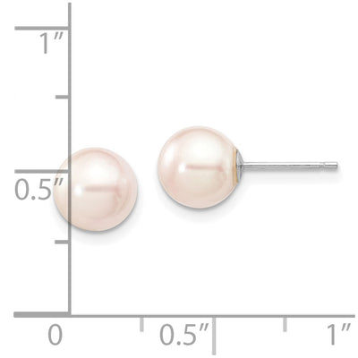 14K White Gold White Round Akoya Saltwater Cultured Pearl Post Earrings