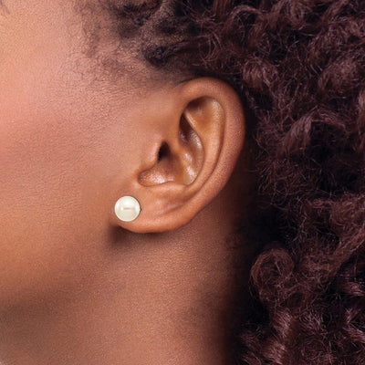 14K White Gold White Round Akoya Saltwater Cultured Pearl Post Earrings