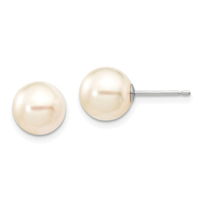 14K White Gold White Round Akoya Saltwater Cultured Pearl Post Earrings