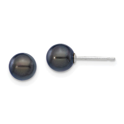 14K White Gold Black Round Akoya Saltwater Cultured Pearl Post Earrings