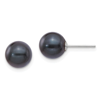 14K White Gold Black Round Black Akoya Saltwater Cultured Pearl Post Earrings