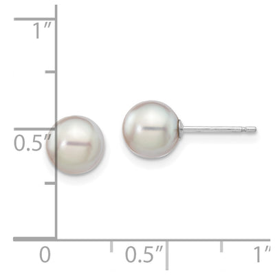 14K White Gold Grey Round Akoya Saltwater Cultured Pearl Post Earrings