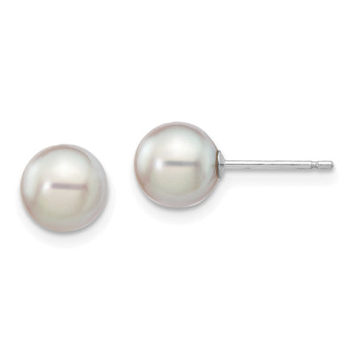 14K White Gold Grey Round Akoya Saltwater Cultured Pearl Post Earrings