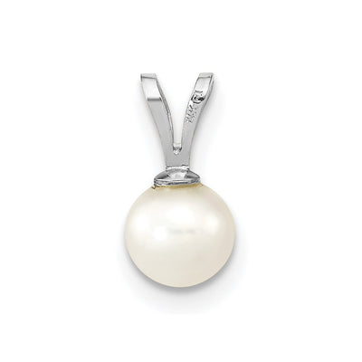 14K White Gold White Round Freshwater Cultured Pearl Pendant