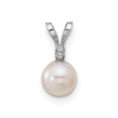 14K White Gold White Round Akoya Saltwater Cultured Pearl and .01 Carat Diamond Pendant