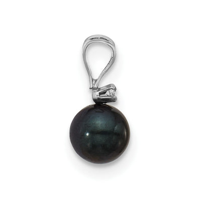 14K White Gold Black Round Akoya Saltwater Cultured Pearl and .01 Carat Diamond Pendant