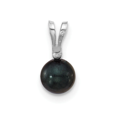 14K White Gold Black Round Akoya Saltwater Cultured Pearl and .01 Carat Diamond Pendant