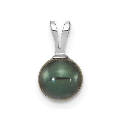 14K White Gold Round Black Akoya Saltwater Cultured Pendant