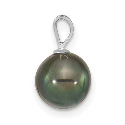 14K White Gold Round Black Akoya Saltwater Cultured Pendant