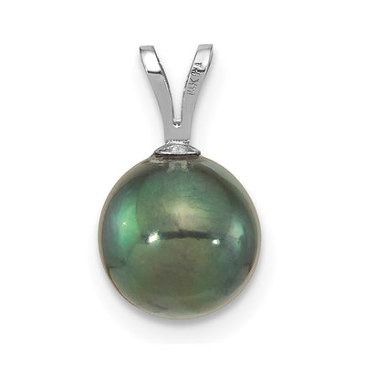 14K White Gold Round Black Akoya Saltwater Cultured Pendant