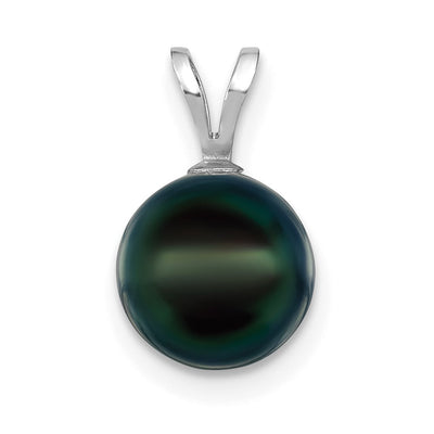 14K White Gold Round Black Akoya Saltwater Cultured Pendant